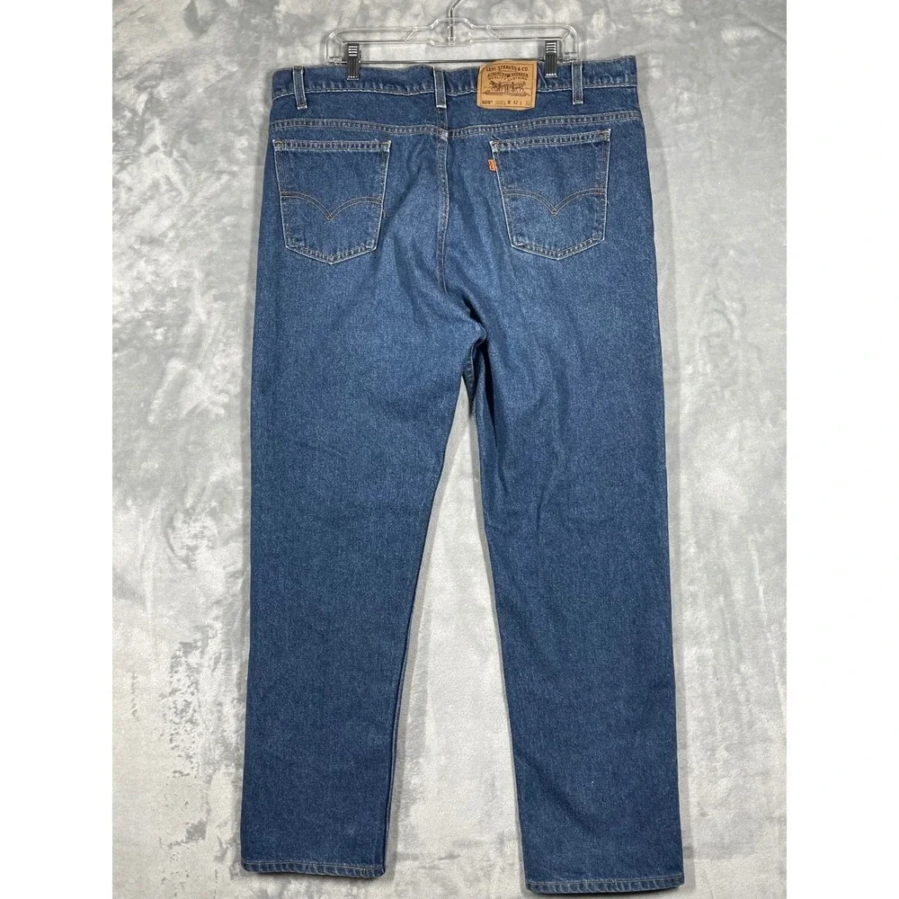 Levis 505 Orange Tab Jeans Mens 42x32 Regular Fit Straight Leg USA Blue Vintage
